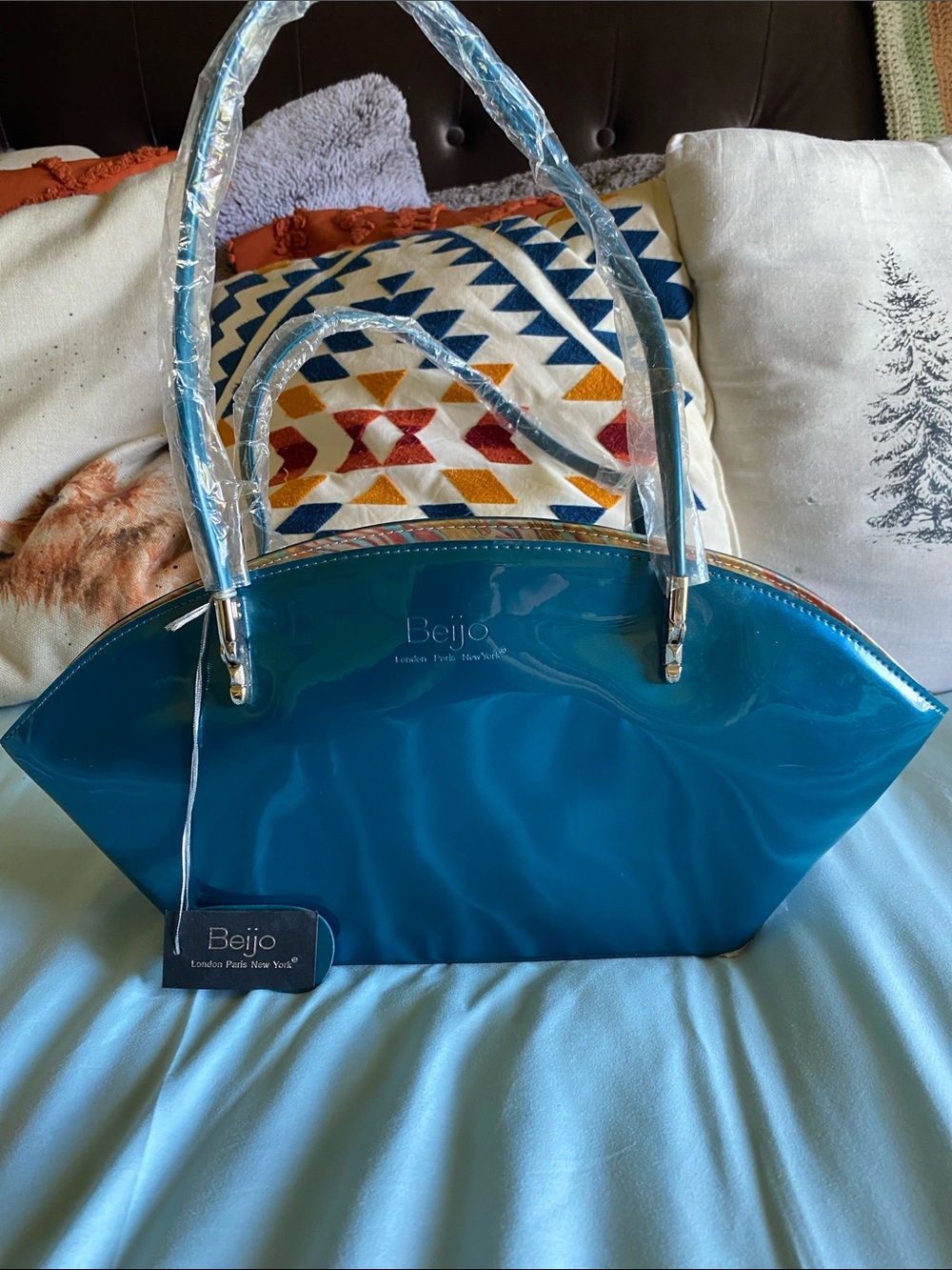 Beijo Glossy Teal Patent Tote